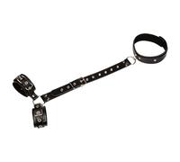 Women Sexy Lingerie Leather Bondage Restraints Cuffs Slave Neck Collar to Handcuffs Fetish BDSM Adult Sex Toys for Couple Game Black One Size