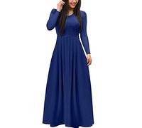 Women Sexy Long Sleeve Skeleton Soild Cocktail Party Elegant Casual Fashion Evening Party Long Dress Swing Party Dresses for Women (Blue, S)