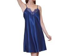 Women Sexy Negligees Sling Babydoll Chemise Stain Nightdress Floral Lace V Neck Nightdress Sexy Spaghetti Strap Sleepwear Silk Nighties Mini Dress Pyjamas Nightwear Ladies Dark Blue