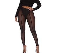 Women Sexy See Through Sheer Mesh Leggings Black High Waist Elastic Tights Yoga Pants, Black, S