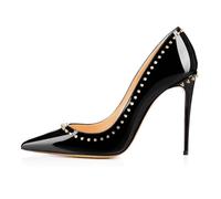 Women Sexy Studded Rivet Heels Pumps Pointed Toe Slip on Stiletto Dress Shoes Classic Comfortable Banquets Court Heeled for Wedding Bridal Party Office Work,Black,9 UK