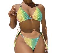 Women Sexy Triangle Halter Bikini Set Stylish Back Tie Bikini Top Tie Sides Thong Bottom Adjustable Spaghetti Straps Two Piece Swimsuit Swimwear Holiday Beach Pool Bathing Suits