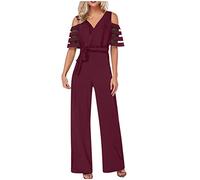 Women Sexy V-Neck Jumpsuits Formal Rompers Mesh Short Sleeve Playsuit Wide Leg Trousers with Belted Long Pants Party Outfit Bodysuit for Work Party Club Wedding Office Elegant Overalls S-XXL