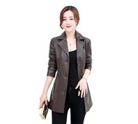 Women Sheepskin Leather Blazer Slim Long Real Leather Jacket Genuine Leather Trench Coat Long Sleeve Outerwear Champagne color M