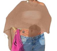 Women Sheer Knit Poncho Lightweight See Through Shrug Bolero Sweater Top Mesh Knit Shawl Wraps Cover Up