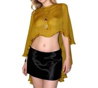 Women Sheer Mesh Chiffon Shawl Wraps, Asymmetrical Knit Sparkly Poncho Cape Top Capelets Evening Dress Beach Cover Up(Gold)