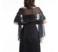 Women Sheer Organza Shawl Wrap Elegant Solid Color Evening Stole for Weddings Party Dinner Dance Bridesmaid Lightweight Summer Scarf(Black)