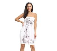 Women Sheering Boobtube Floral Swing Mini Dress Strapless Bandeau Top Ladies Flower Printed Summer Beach Dress Casual Wear Vest Plus Size UK (16-18, Cream)