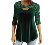 Women Shimmer Sequin Sparkly Festival Party Shirt and Blouse Ladies Elegant Tops Plus Size Long Sleeve Casual Tunic Tops Pile Collar Dress Shirts Office Work Casual Tee Shirts UK Green