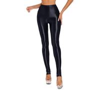Women Shiny Glossy Tights, High Waist Tummy Control Yoga Pants with Oil Glossy Finish, Seamless Stirrup Leggings for Gym Workout Fitness, Stretchy Skinny Compression Leggings for 70s 80s Disco Party