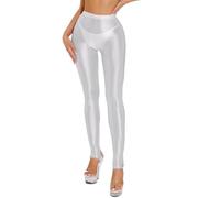 Women Shiny Glossy Tights, High Waist Tummy Control Yoga Pants with Oil Glossy Finish, Seamless Stirrup Leggings for Gym Workout Fitness, Stretchy Skinny Compression Leggings for 70s 80s Disco Party