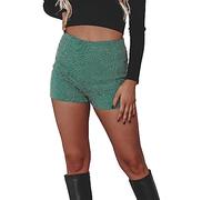Women Shiny Rhinestone Shorts Sparkly High Waist Sequin Short Pants Glitter Sexy Biker Shorts Sparkle Hot Pants Party Streetwear (Green, L)