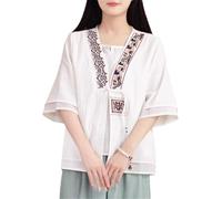 Women Shirt Blouse Casual Vintage Chinese Style Embroidery Cardigan V Neck National Hanfu Tang Suit Traditional