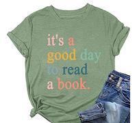 Women Shirt It's A Good Day to Read A Book Colorful Letter Print Tees Tops Summer Aesthetic Clothing (Olive Green,XXL,XXL)
