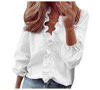 Women Shirt Pack Ruffle Top Women's Short Solid Print Summer T-Shirt V-Neck Sleeve Casual Women's Blouse Pinstripe Shirt Women (White, XXL)