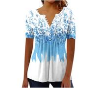 Women Shirts Blouse Elegant White Blouse Lightweight Breathable Floral Print Tunic Tops Vinatge Button Henley Shirts Womens Tops Size 18 Summer Size 14