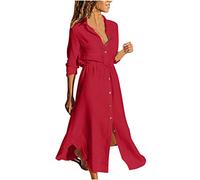 Women Shirts Dress Cotton Linen Dresses Button Down Long Sleeve Sundress Ladies Casual Summer Boho Maxi Dress Sexy Elegant Dresses Smocked Beach Office Dress Vintage Evening Party Dress Plus Size 22