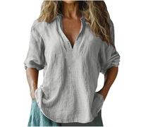 Women Shirts Short Sleeve Blouses Summer Casual Shirts for Women UK Button Down Loose Fit Ladies Solid Color Blouse Casual Off The Shoulder Lace Regular Tops V-Neck Business Office Shirt Gray