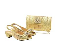 Women Shoe And Bag Set African Ladies Shoes And Bags Decorated With Rhinestone Wedding Pumps 938-90-Gold 10