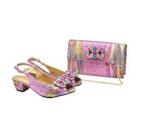 Women Shoe And Bag Set African Ladies Shoes And Bags Decorated With Rhinestone Wedding Pumps 938-90-Pnnrk 7.5