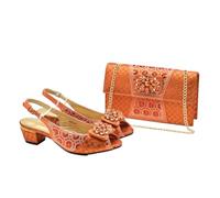 Women Shoe And Bag Set African Ladies Shoes And Bags Decorated With Rhinestone Wedding Pumps 938-90-Orange 9