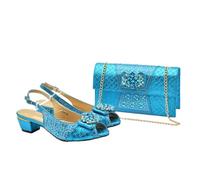 Women Shoe And Bag Set African Ladies Shoes And Bags Decorated With Rhinestone Wedding Pumps 938-90-Sky Blue 9
