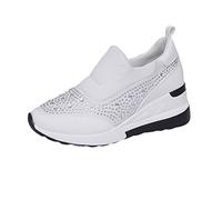Women Shoes Comfortable Chic Wedge Heel Slip-ins Thick Sole Sneakers Slip Ins Big Entry Sneaker Beautiful Autumn Shoes, White, 7 UK