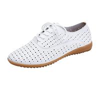 Women Shoes Cow Leather Hollow Small White Shoes Women Flat Sole Single Shoes Women Round Head Fashion Casual Women Shoes Business Casual Shoes for Women Comfortable (White, 6.5)