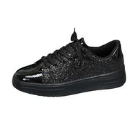 Women Shoes,Ladies Slip On Trainers,Trainers for Women,Women's Fashion Sequins Casual Lace Up Sport Shoes Sneakers Black