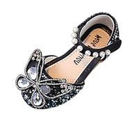 Women Shoes Size 35 Dance Shoes Rhinestone Butterfly Shape Sequins Pearl Hook Loop First Walking Shoes Baby, black, 31.5 EU
