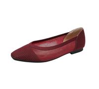 Women Shoes Summer Knit Mesh Hollow Flat Shoes Female(Red,6.5UK)