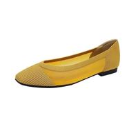 Women Shoes Summer Knit Mesh Hollow Flat Shoes Female(Yellow,7.5UK)