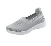Women Shoes Trainers Arch Support Slip On Breathable Lightweight Sneakers Sport Casual Air Cushion Sneakers Fitness Outdoor Sports Shoes Mesh Running Trainers Grey
