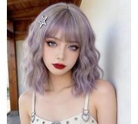 Women Short Bob Wig with Heart Sunglasses & Elasticated Inner Band, 20cm/8in Multicolour Synthetic Straight Wig Neon Fashion Dress-up Wig for 1970s-Themed Parties, Music Festivals, Cosplay (Grey)