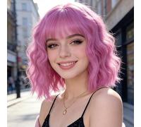 Women Short Bob Wig with Heart Sunglasses & Elasticated Inner Band, 20cm/8in Multicolour Synthetic Straight Wig Neon Fashion Dress-up Wig for 1970s-Themed Parties, Music Festivals, Cosplay (Purple)