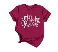 Women Short Crew Neck Tops Christmas Loose T Shirt Print Sleeve Women Blouse Maternity Top Winter, Wine Red, 3XL