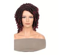 Women Short Dreadlock Wig,Glueless Soft Synthetic Hair Heat Resistant Breathable,Black Afro Curly Twist Wigs for Women Charming(Wine Red)