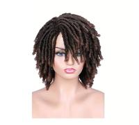 Women Short Dreadlock Wig,Glueless Soft Synthetic Hair Heat Resistant Breathable,Black Afro Curly Twist Wigs Fluffy and Natural(Brown)