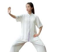 Women Short Sleeve Uniform Cotton Linen Suit for Chinese Traditional Martial Arts White M