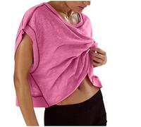 Women Short Sleeve Workout Shirts Open Back Tops Casual Yoga Y2k Athletic Gym Slouchy Crop Running Tees Hot Pink