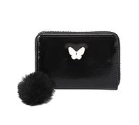 Women Short Wallet Spring And Summer New Pattern Butterfly Decoration Multi Layered Practical Zipper Plush Card Bag to My Husband Wallet (Black, One Size)