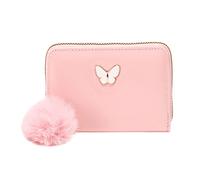 Women Short Wallet Spring And Summer New Pattern Butterfly Decoration Multi Layered Practical Zipper Plush Card Bag to My Husband Wallet (Pink, One Size)