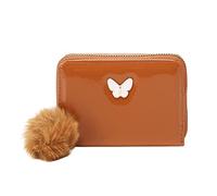 Women Short Wallet Spring And Summer New Pattern Butterfly Decoration Multi Layered Practical Zipper Plush Card Bag Western Leather Wallet (Brown, One Size)