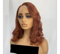 Women Short Wave Wig 13X4 Bob Lace Front Wig Glueless Side Part Synthetic Frontal Lace Wigs Copper 12inches-Lace Front