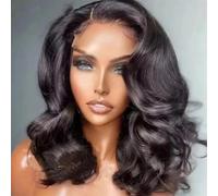 Women Short Wave Wig Synthetic Bob Hair Lace Front Wig Natural Hairline Short Hair Wigs Black 14inches-Lace Front