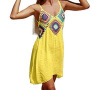 Women Shorts Crochet Bikini Cover Up Beach Slip Cutout Irregular Dress Swimwear Cover Ups Beachwear Elegant Dress Vintage Dress UK Size Yellow