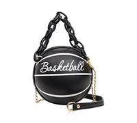 Women Shoulder Bag Chain Basketball Shaped Purse Round Body Handbag Clutch Glitter Bag (Black, One Size)