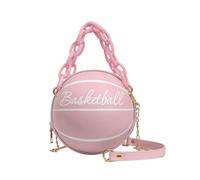 Women Shoulder Bag Chain Basketball Shaped Purse Round Body Handbag Clutch Shoulder Bag Nylon (Pink, One Size)