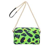 Women Shoulder Bags Vegan Leather Zipper Shoulder Bag Handbag for Women Leopard Fur Print Green Meadow Black