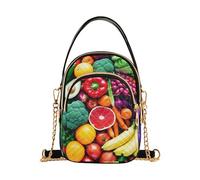 Women Shoulder Handbag Quilted Chain Strap Cell Phone Handbag Floral Zipper Satchel Crossbody Tote Vibrant Colorful Fruits